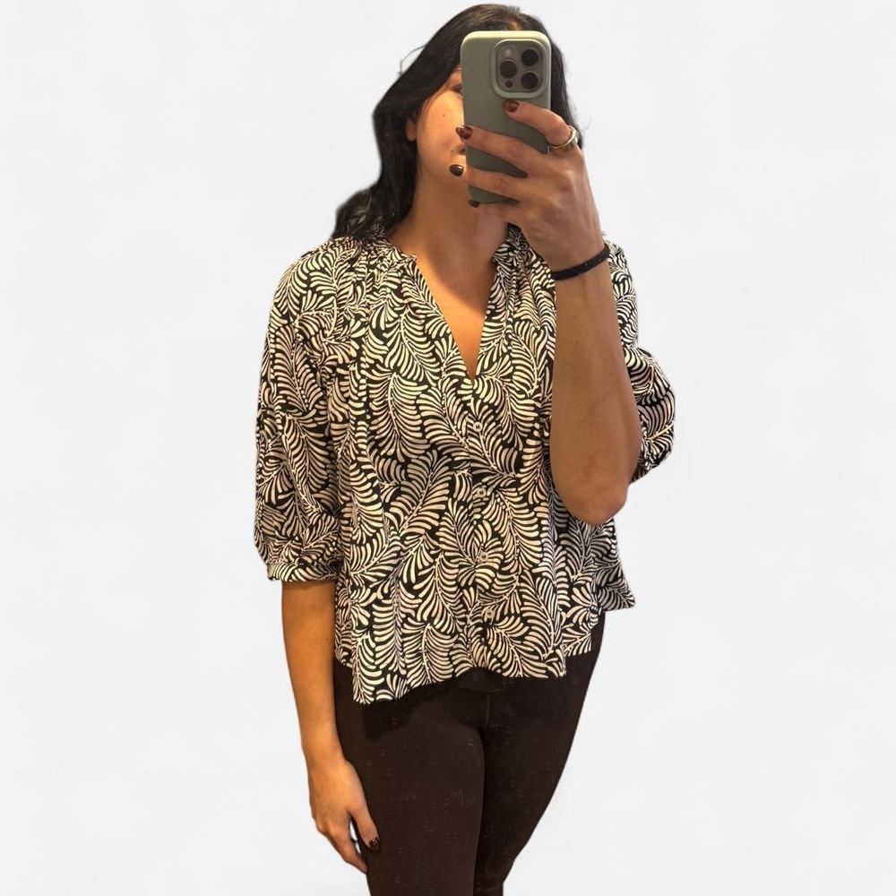 Black and White Leaf Print Blouse